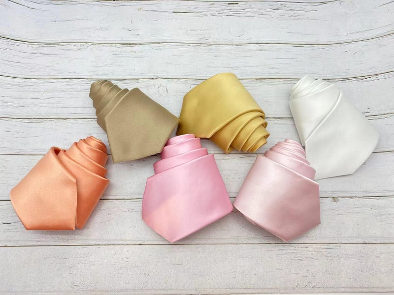 KissTies Mens Tan Ties Dark Sand Solid Satin Tie Necktie + Gift Box - Image 4